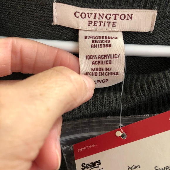 Covington Sweater Size LP Gray Cowl Neck Diamond Collar 3/4 Sleeve NWT - Picture 8 of 9